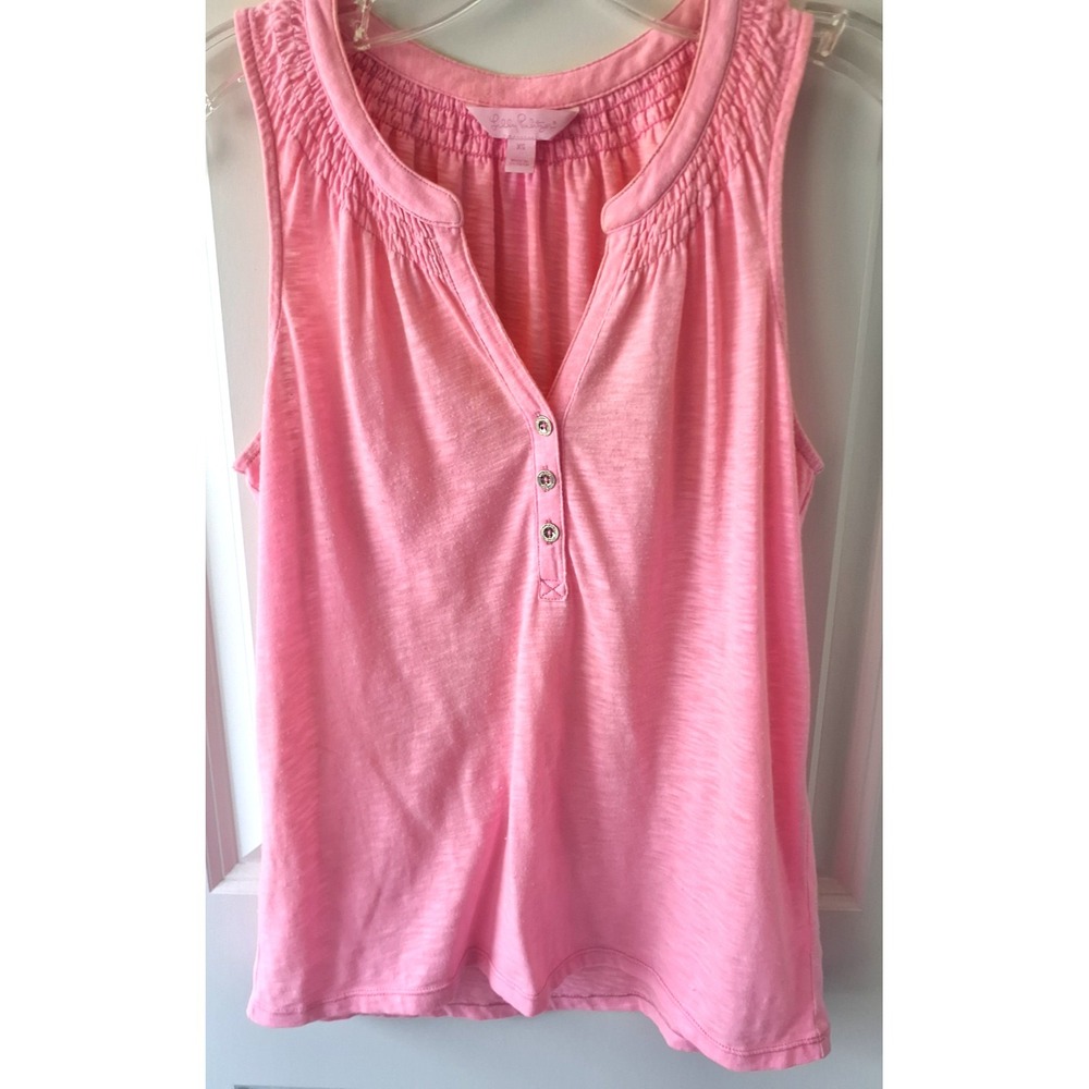 Lilly Pulitzer Pink Tank Top XS Smocked Neck Henley Soft Casual Preppy/Beachy